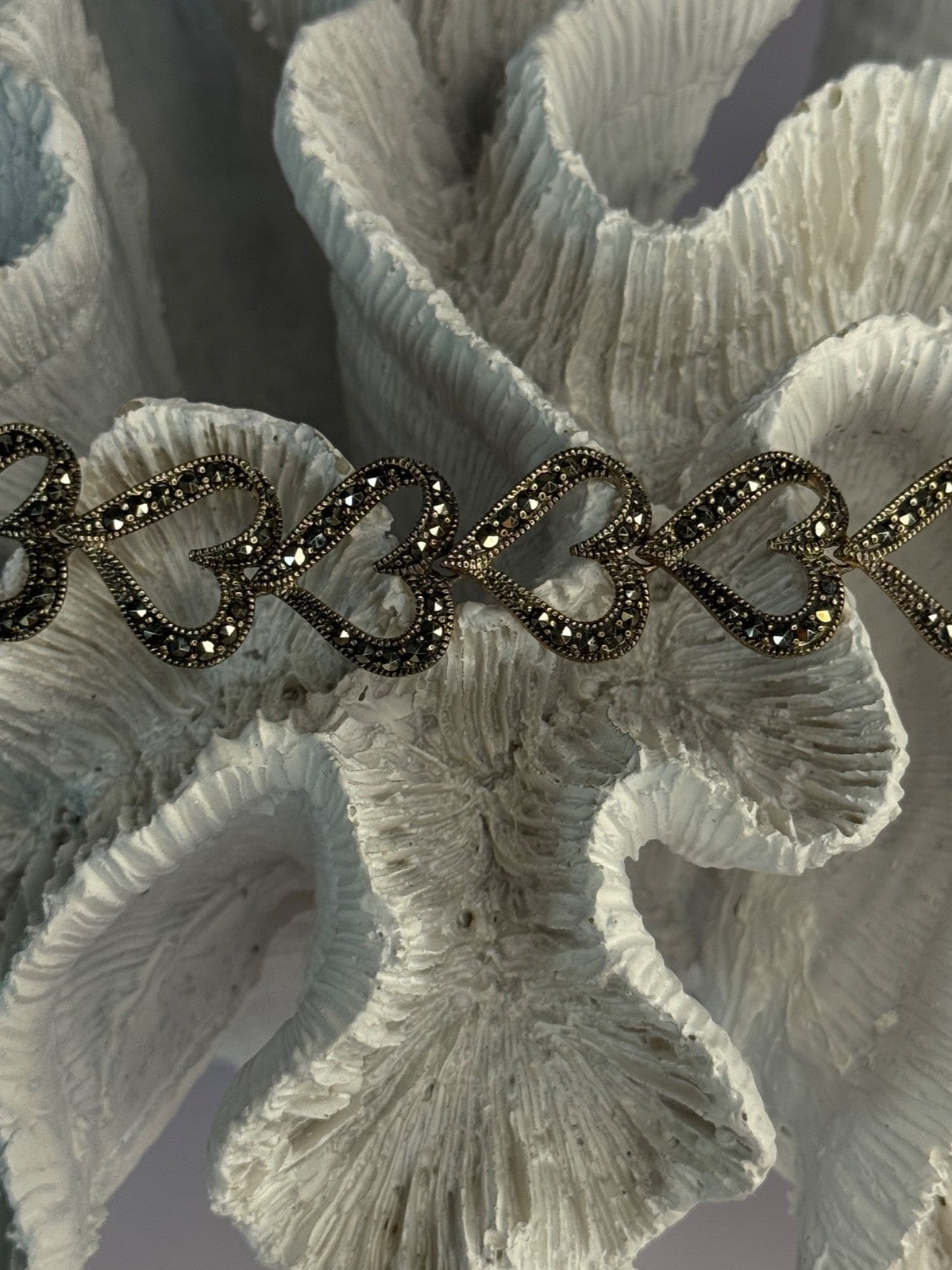 925 Sterling Silver Marcasite Hearts Bracelet Length 7.5