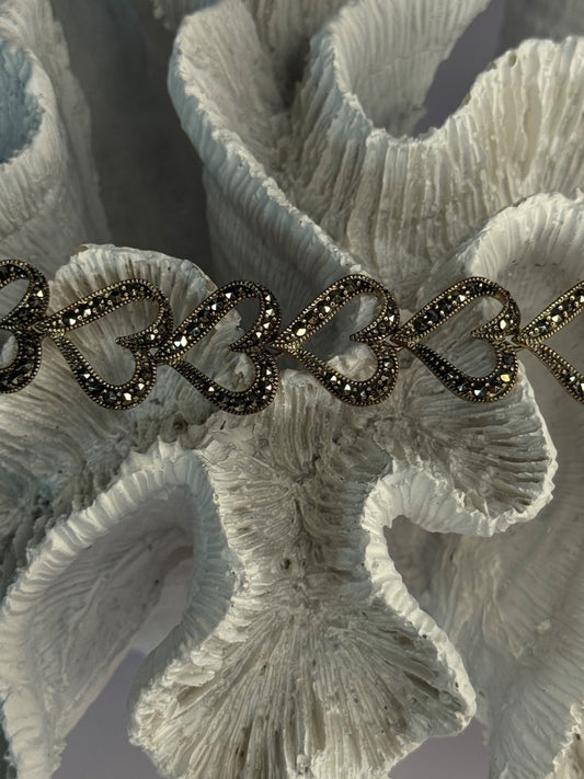 925 Sterling Silver Marcasite Hearts Bracelet Length 7.5