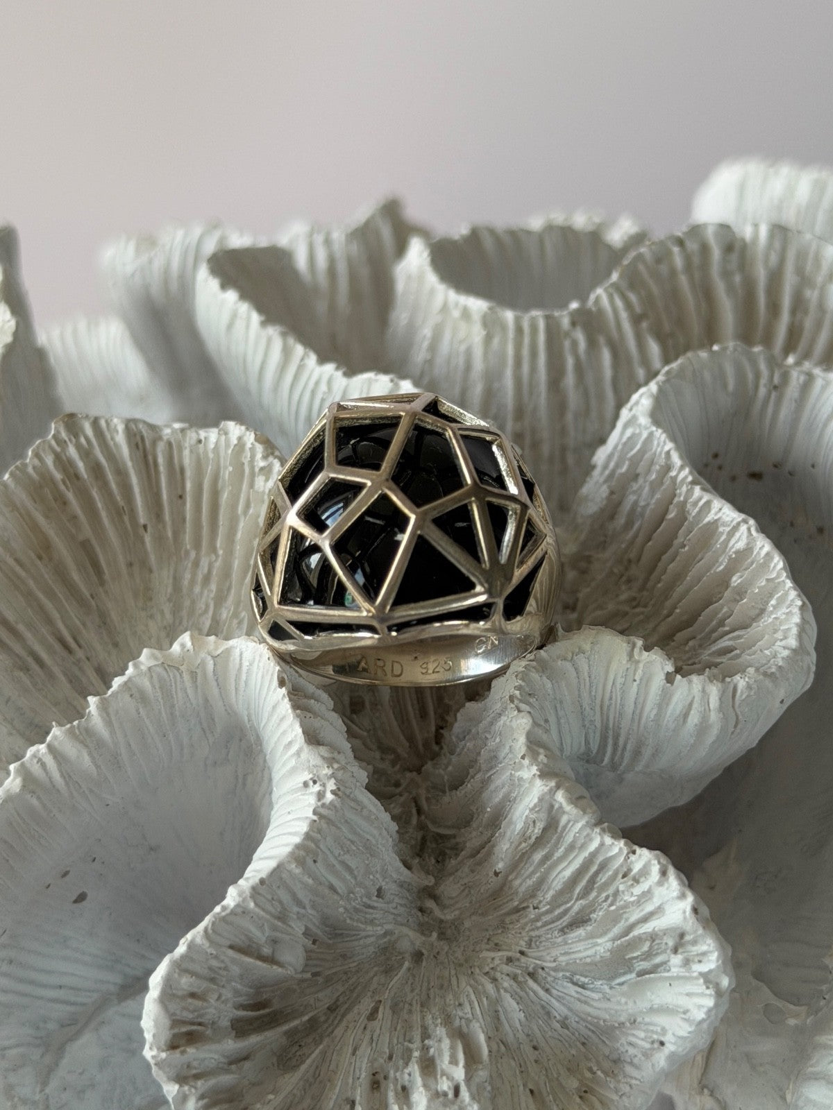 ARD Modernist 925 Sterling Silver Geometric Black Onyx Ring Size 8
