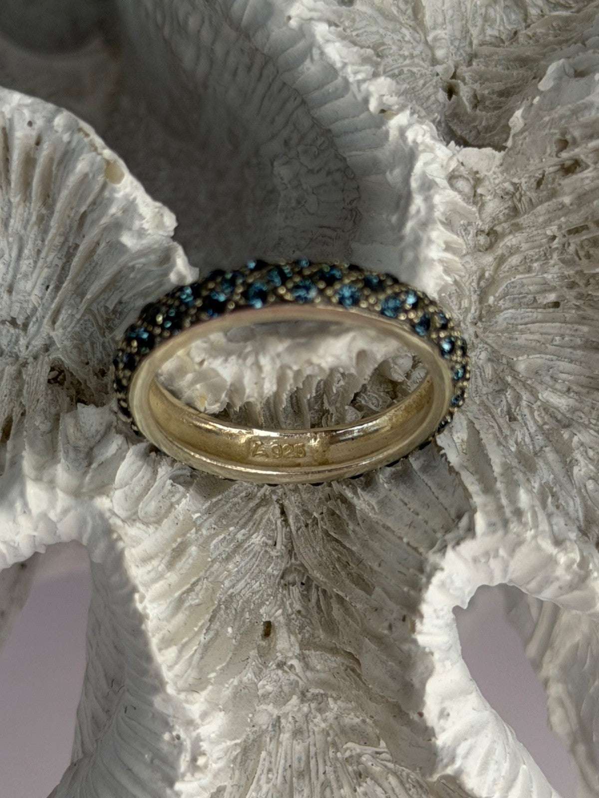 925 Sterling Silver Aquamarine Band Ring Size 8