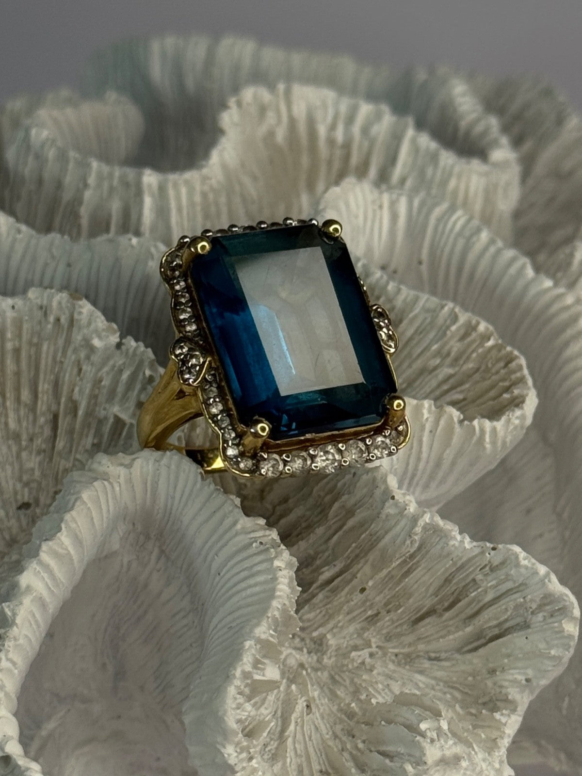 925 Sterling Silver Gold Plated Sapphire & Beryl Ring Size 9