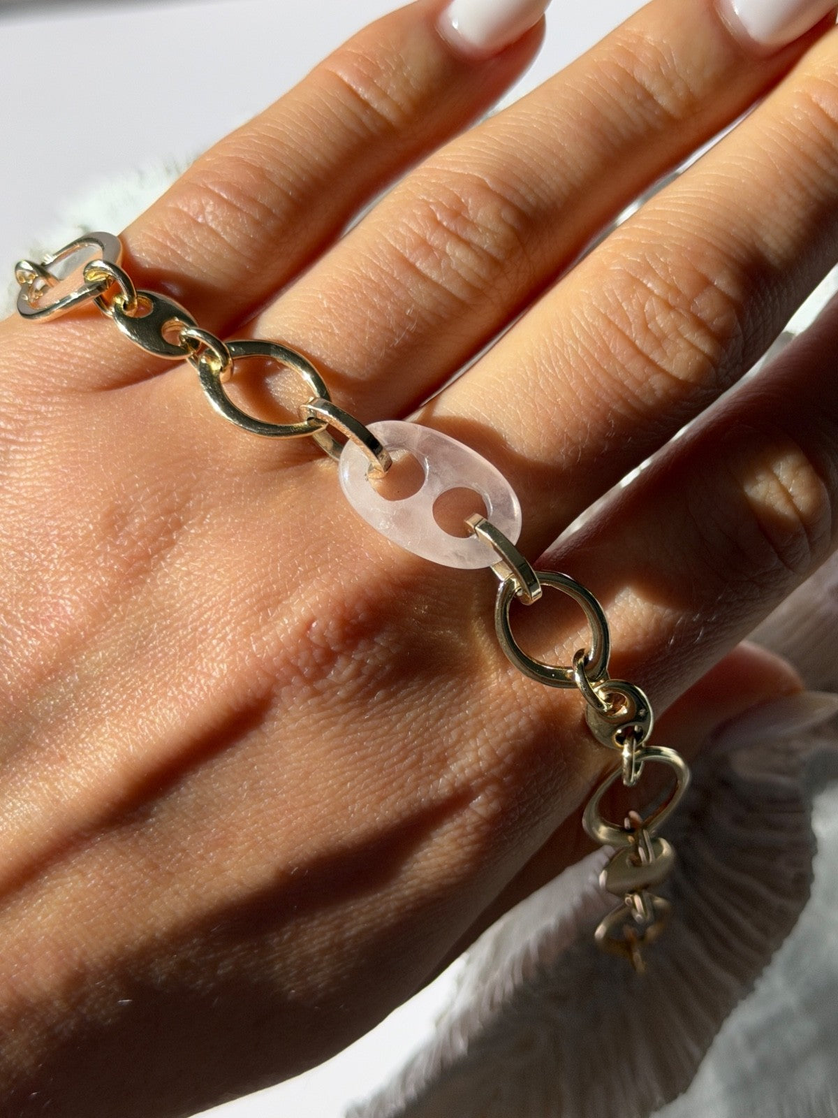Italy 925 Sterling Silver Gold Plated Rose Quartz Bracelet