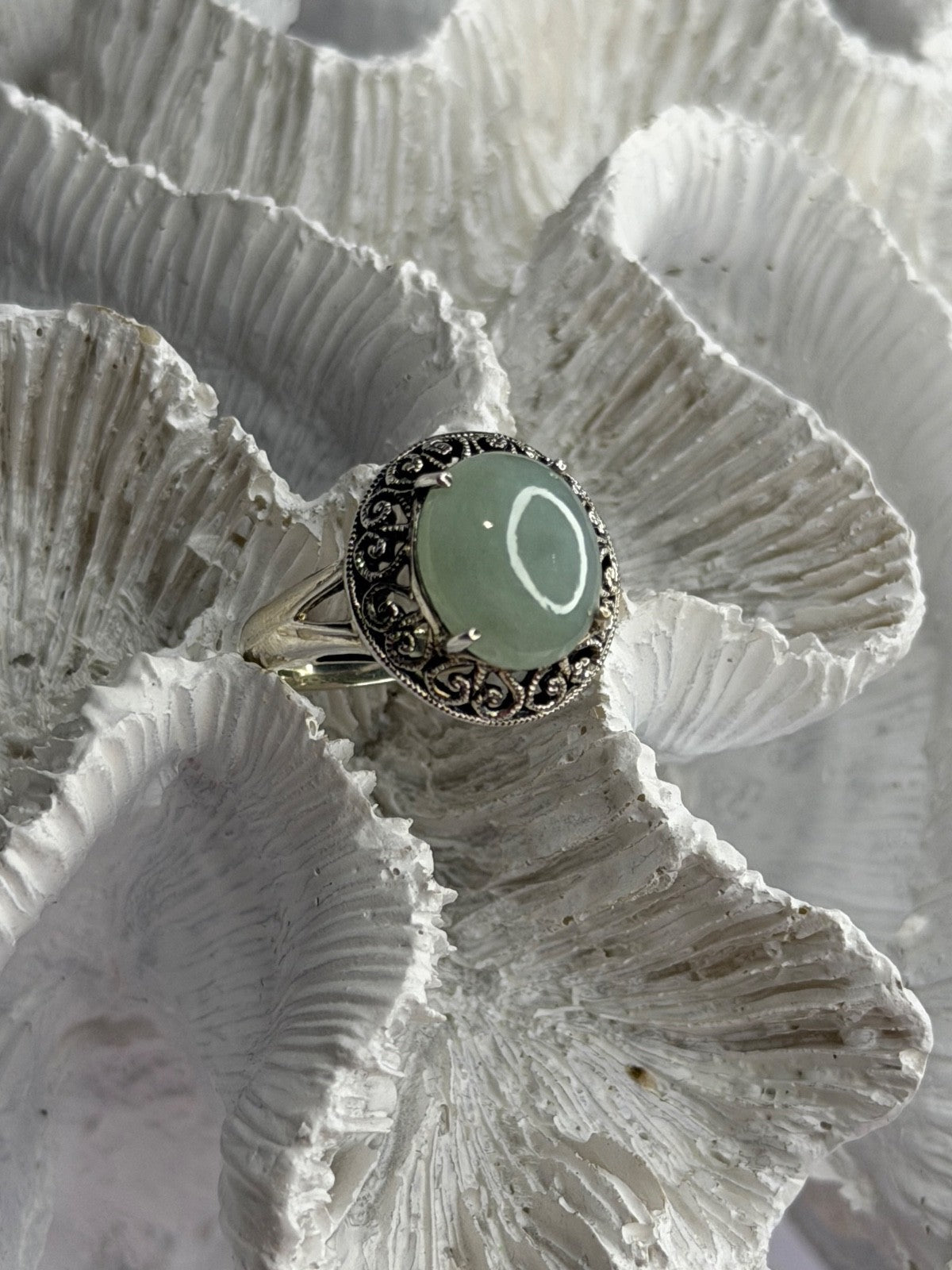 925 Sterling Silver Jadeite Ring Size 9