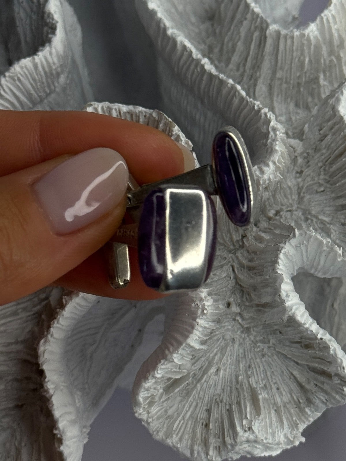 Vintage 925 Sterling Silver Amethyst Taxco Beto Cufflinks
