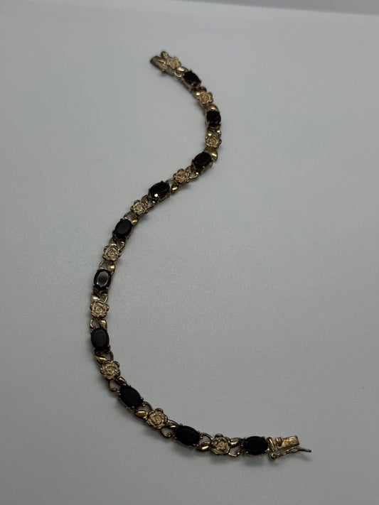 925 Sterling Silver Garnet Flowers Bracelet