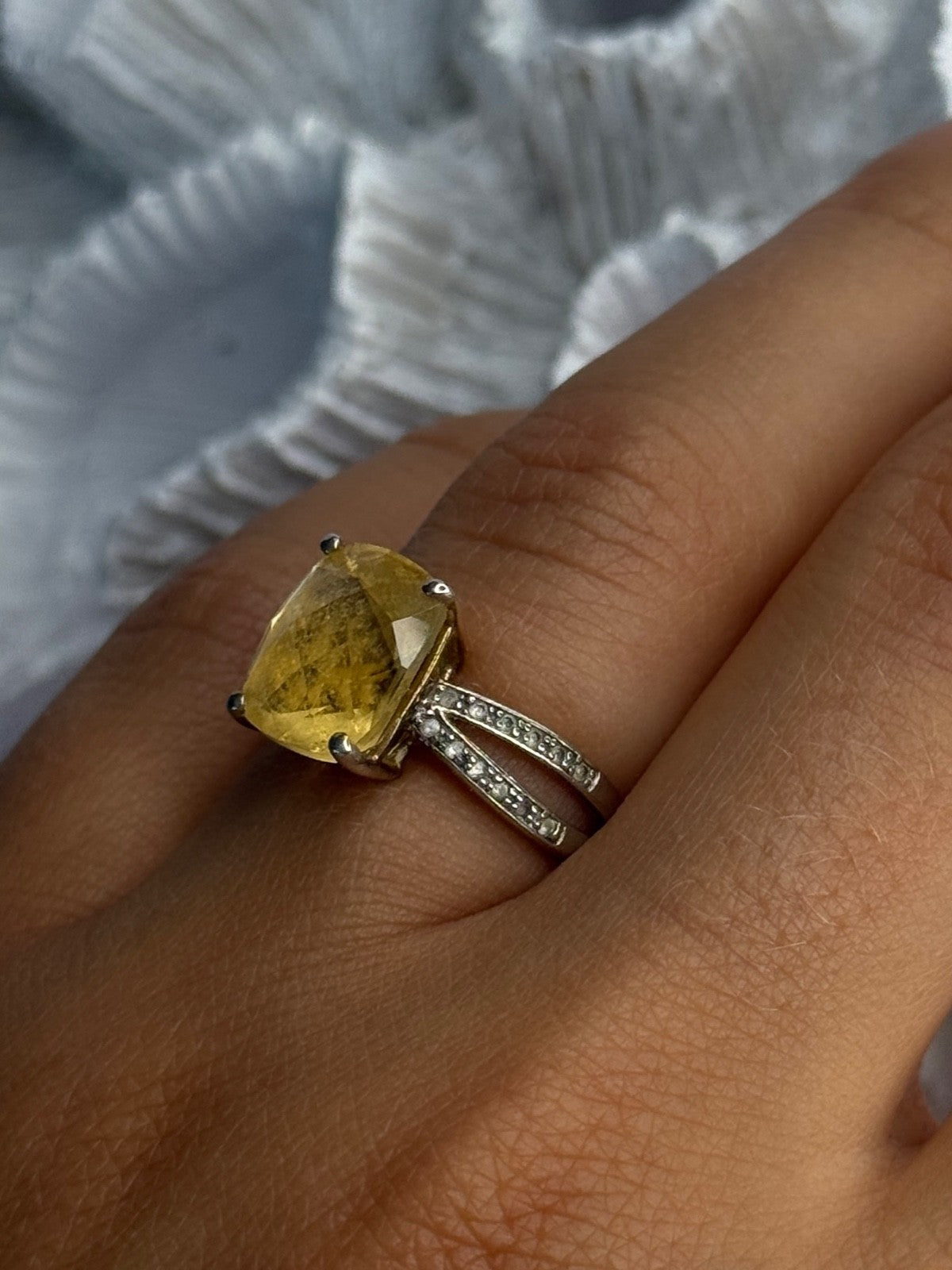 925 Sterling Silver Citrine & Beryl Ring Size 7