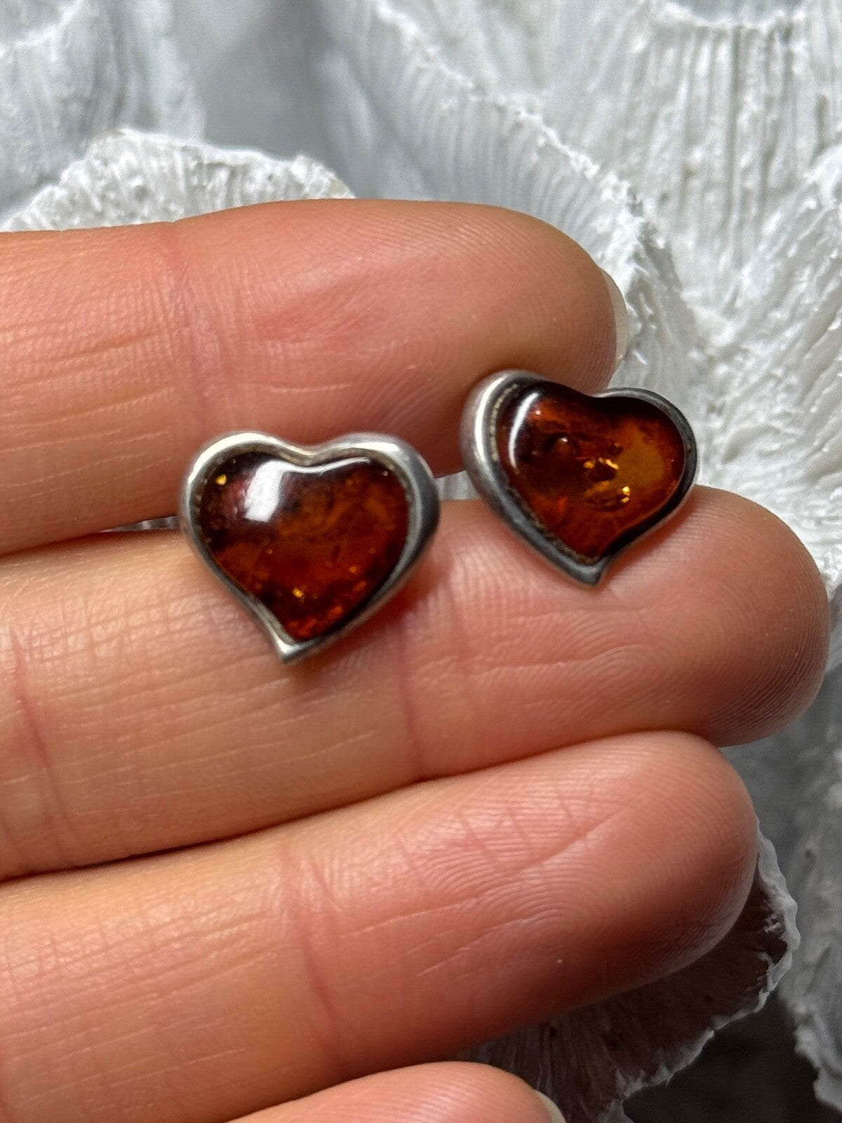 925 Sterling Silver Amber Heart Earrings Length 0.5 Inch