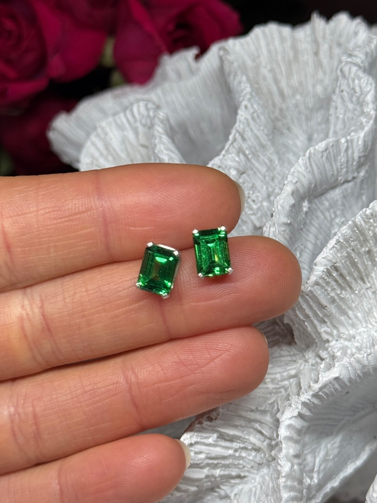 925 Sterling Silver Green Peridot Earrings Length 8 Mm