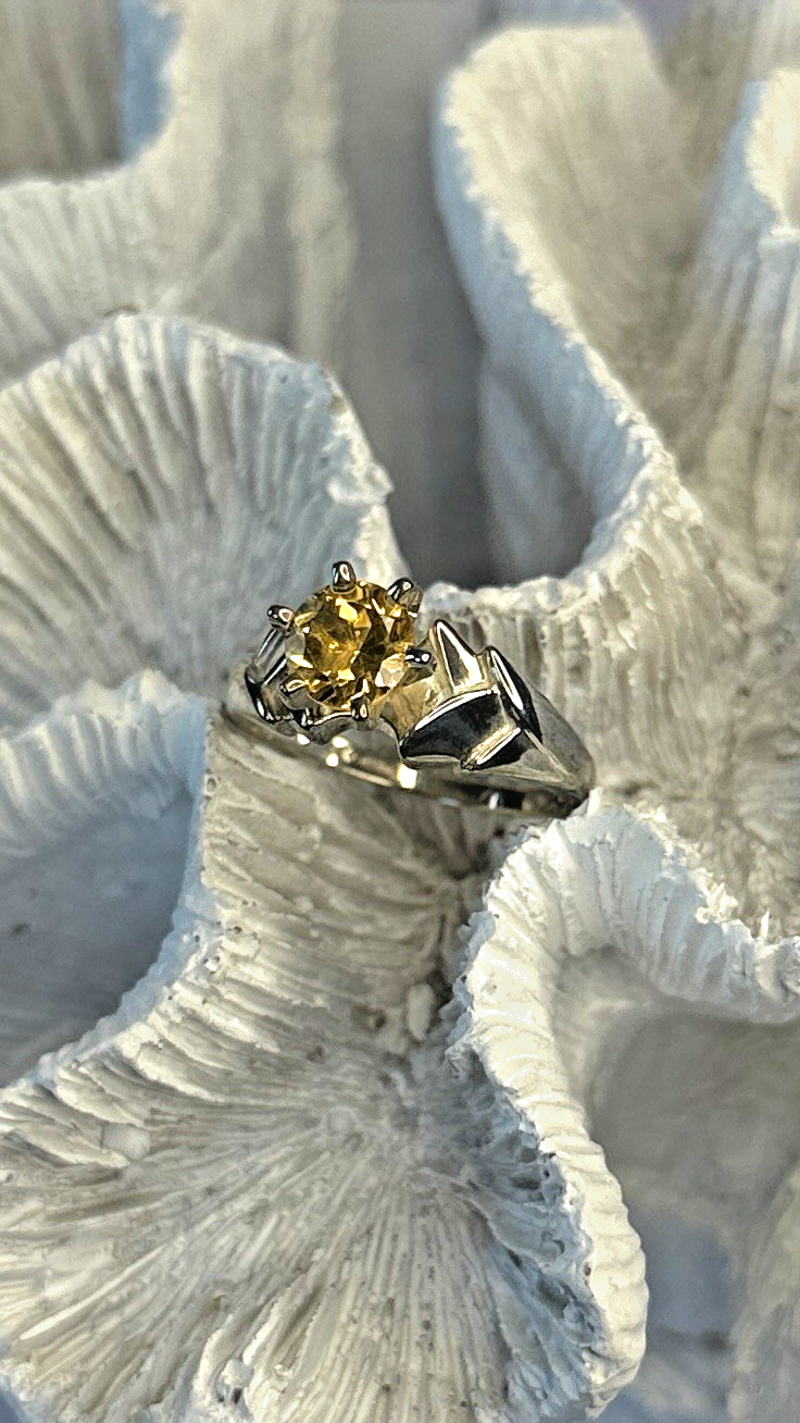 Elegant 925 Sterling Silver Yellow Citrine Ring Size 8
