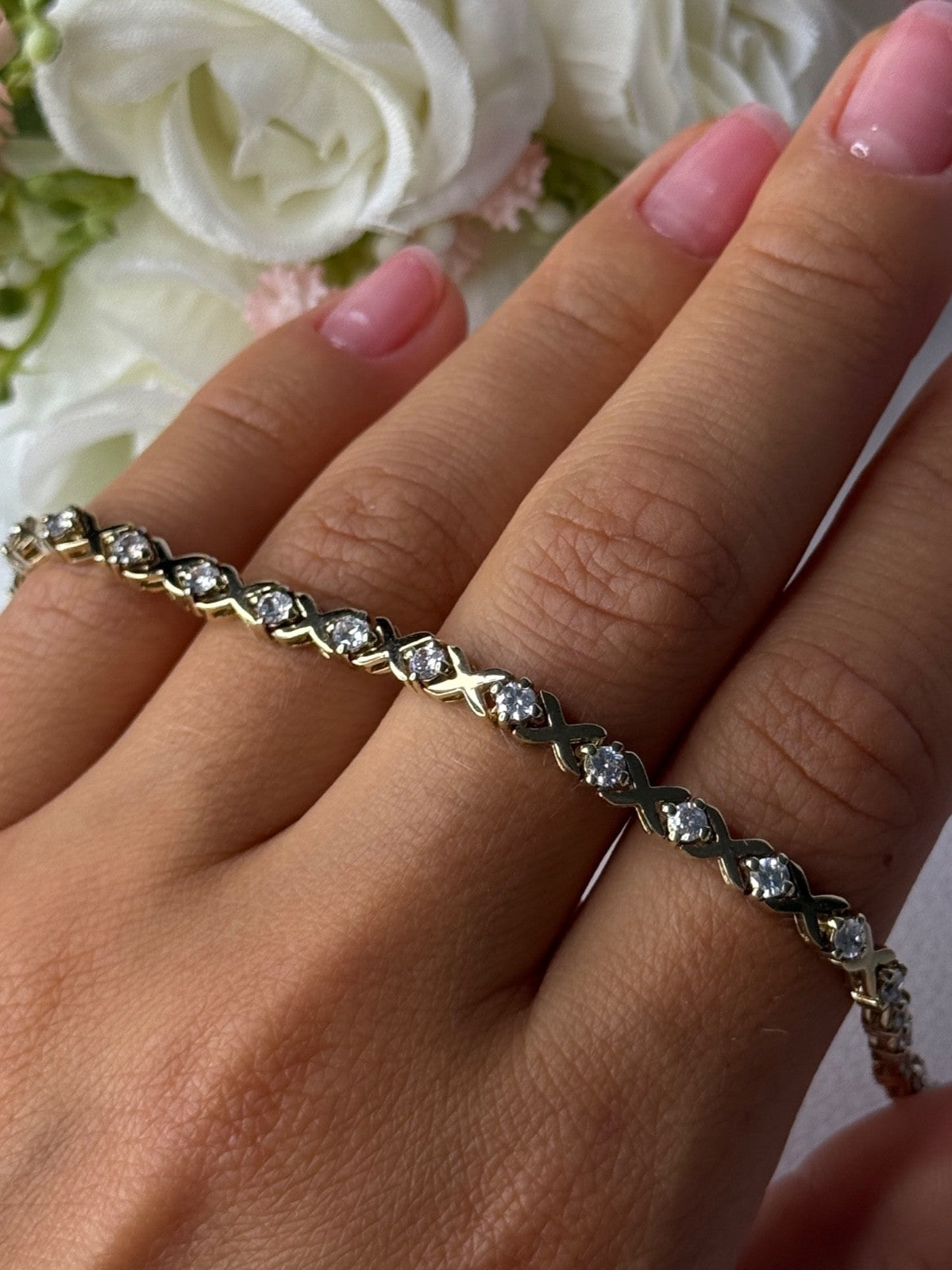 925 Sterling Silver Gold Plated CZ Bracelet Length 7.5 Inch