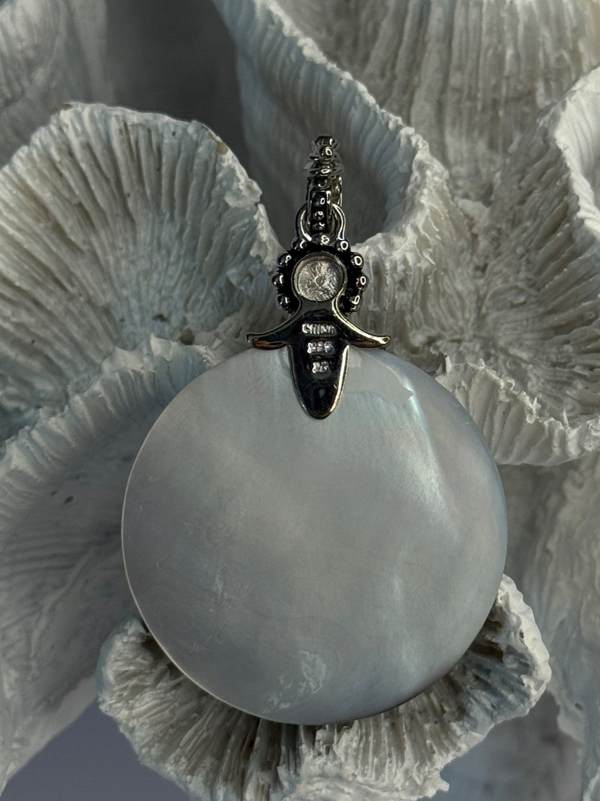 925 Sterling Silver Abalone & Pearl Pendant Length 2.30 Inch