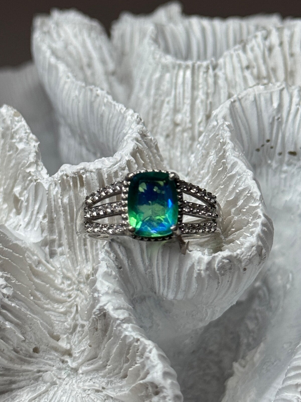 925 Sterling Silver Spinel & Beryl Ring Size 7.5