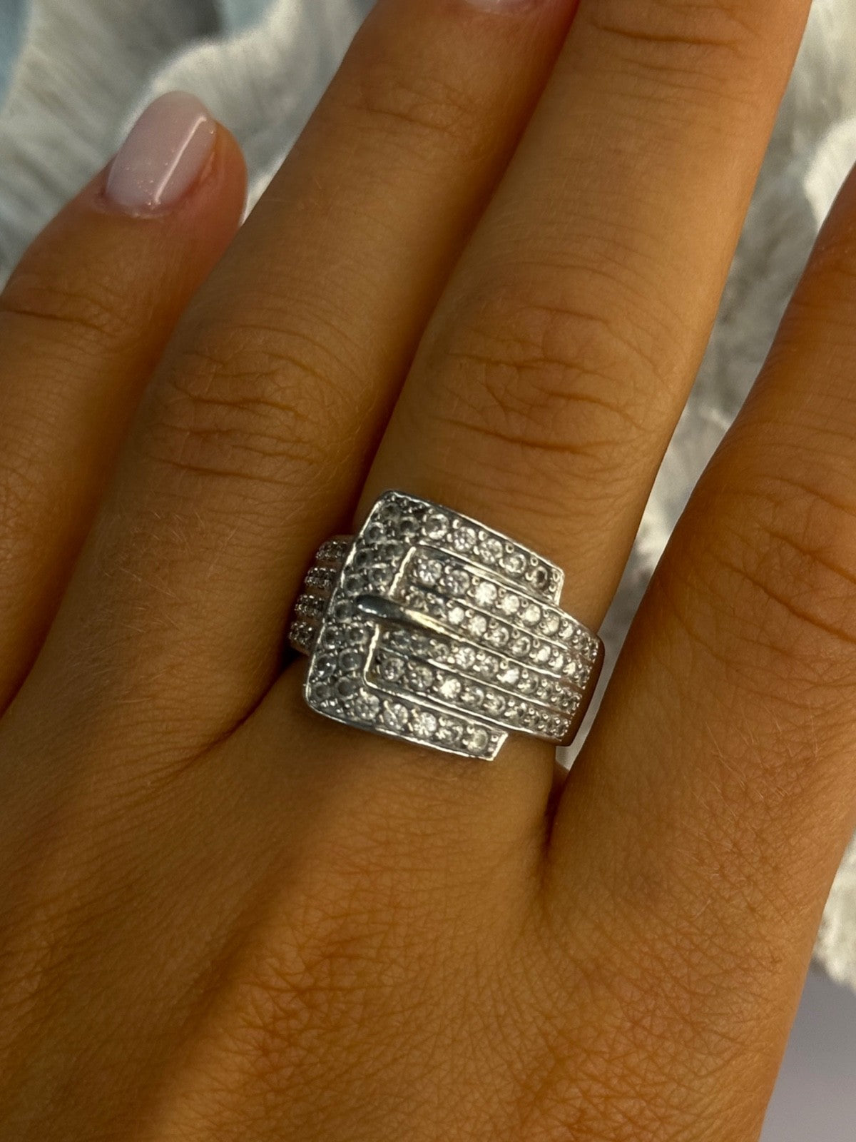 925 Sterling Silver Belt CZ Ring Size 9