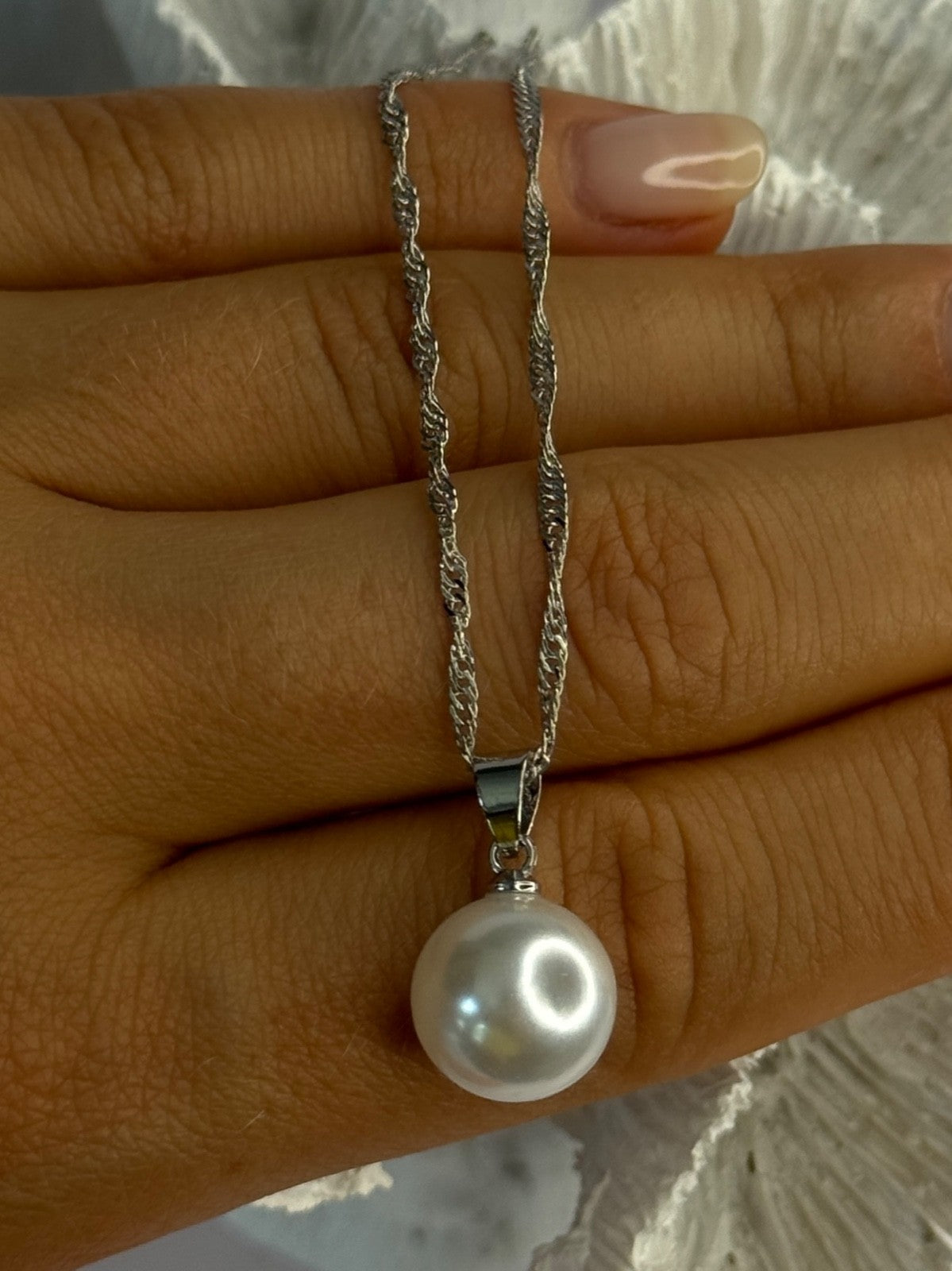 925 Sterling Silver Pearl Necklace Length 18 Inch
