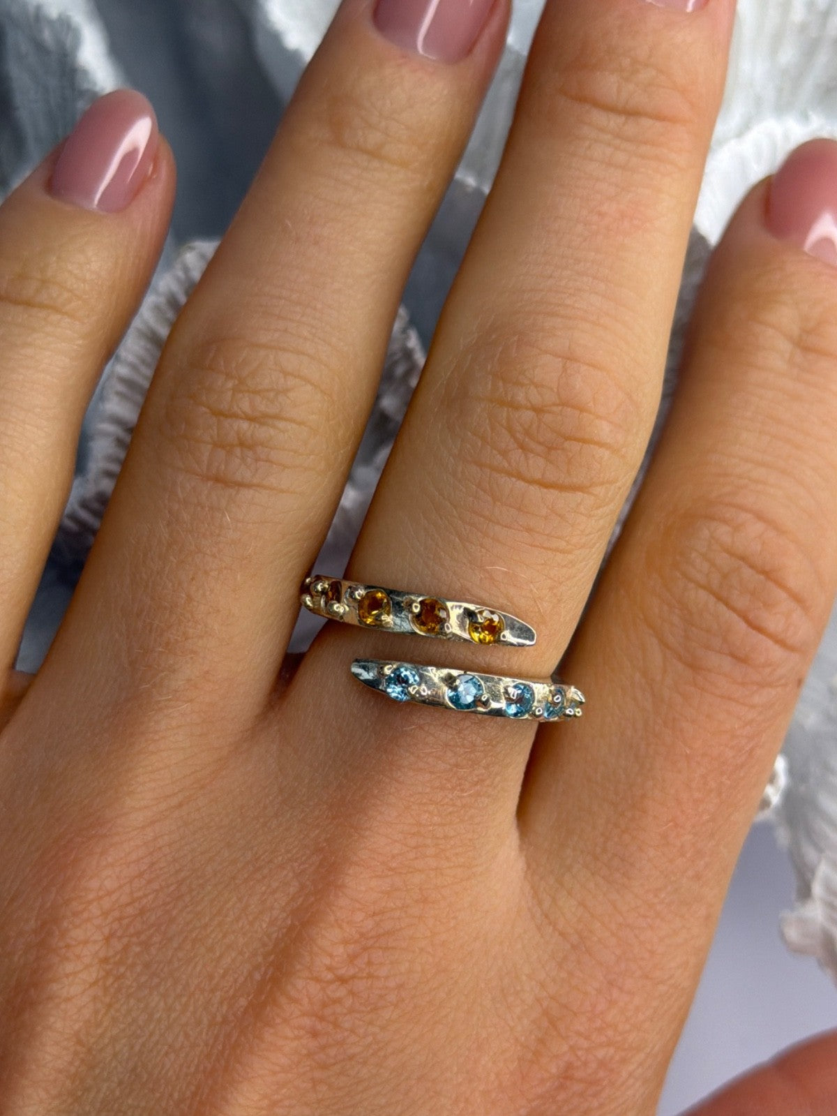 925 Sterling Silver Citrine & Topaz Ring Size 8