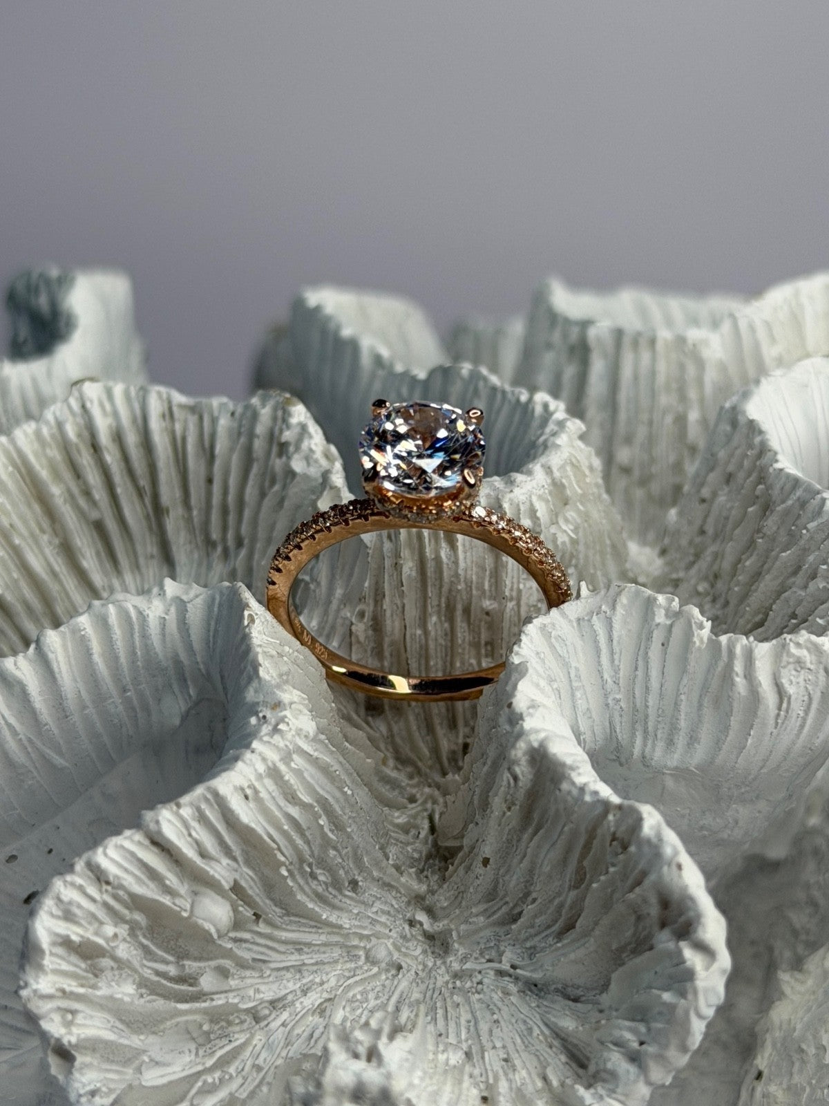 AZL 925 Sterling Silver Rose Gold Plated Lab-Created Diamond Ring Size 7