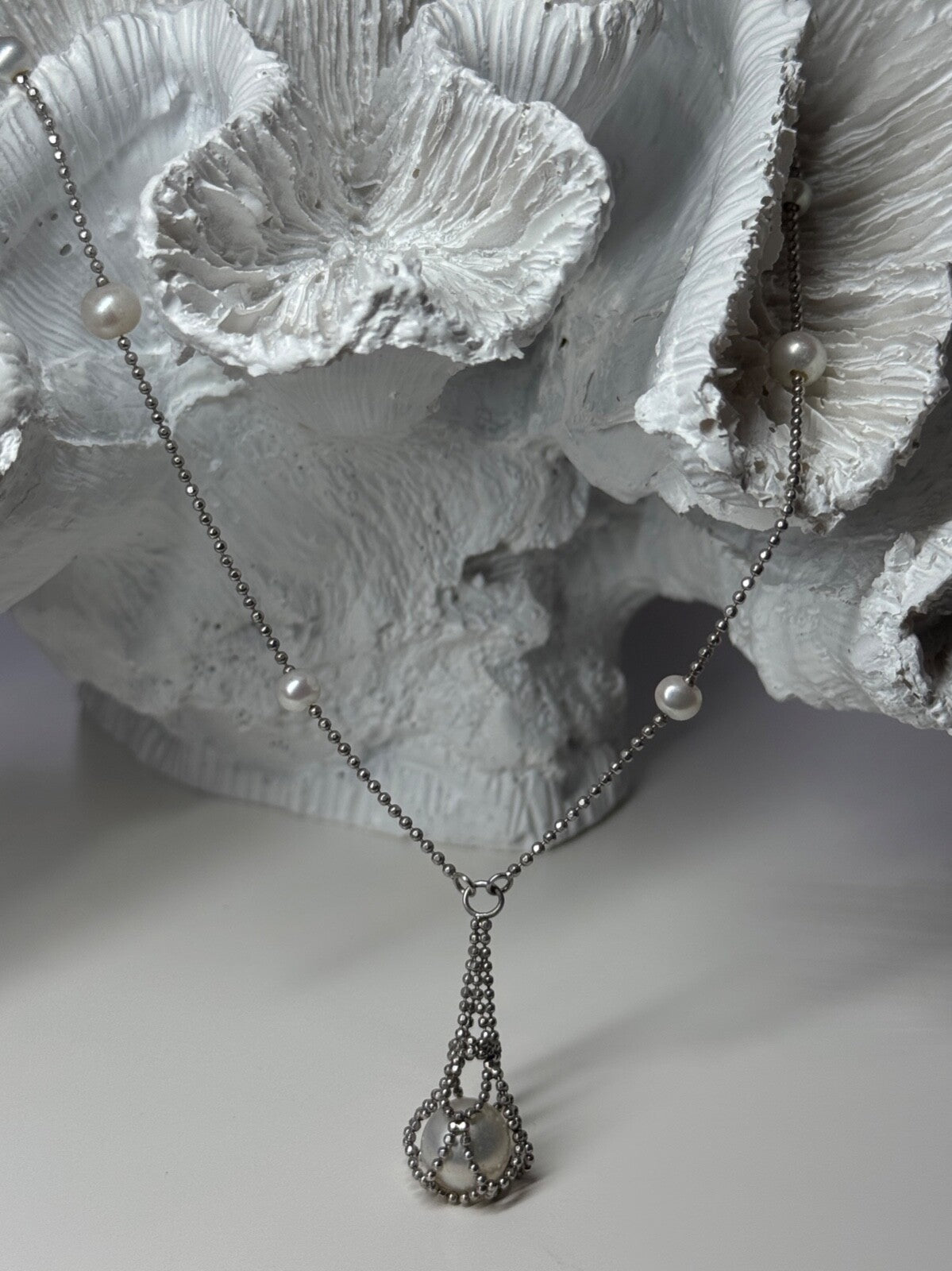 925 Sterling Silver Pearls Necklace Length 18 Inch Elegant