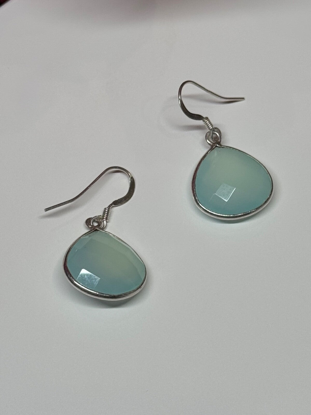 925 Sterling Silver Blue Beryl Earrings Length 1.1 Inch