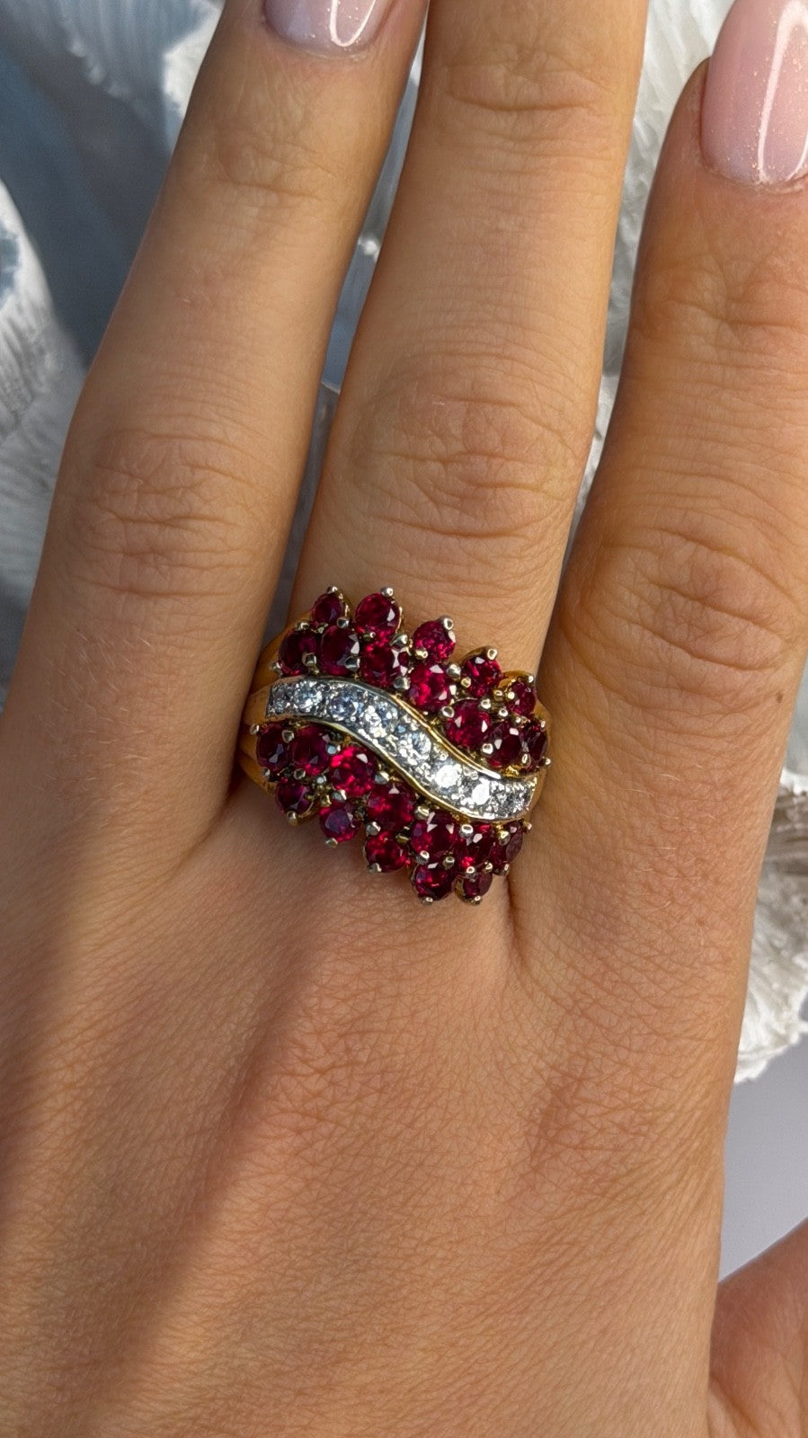925 Sterling Silver Gold Plated Red & White Spinel Ring Size 9