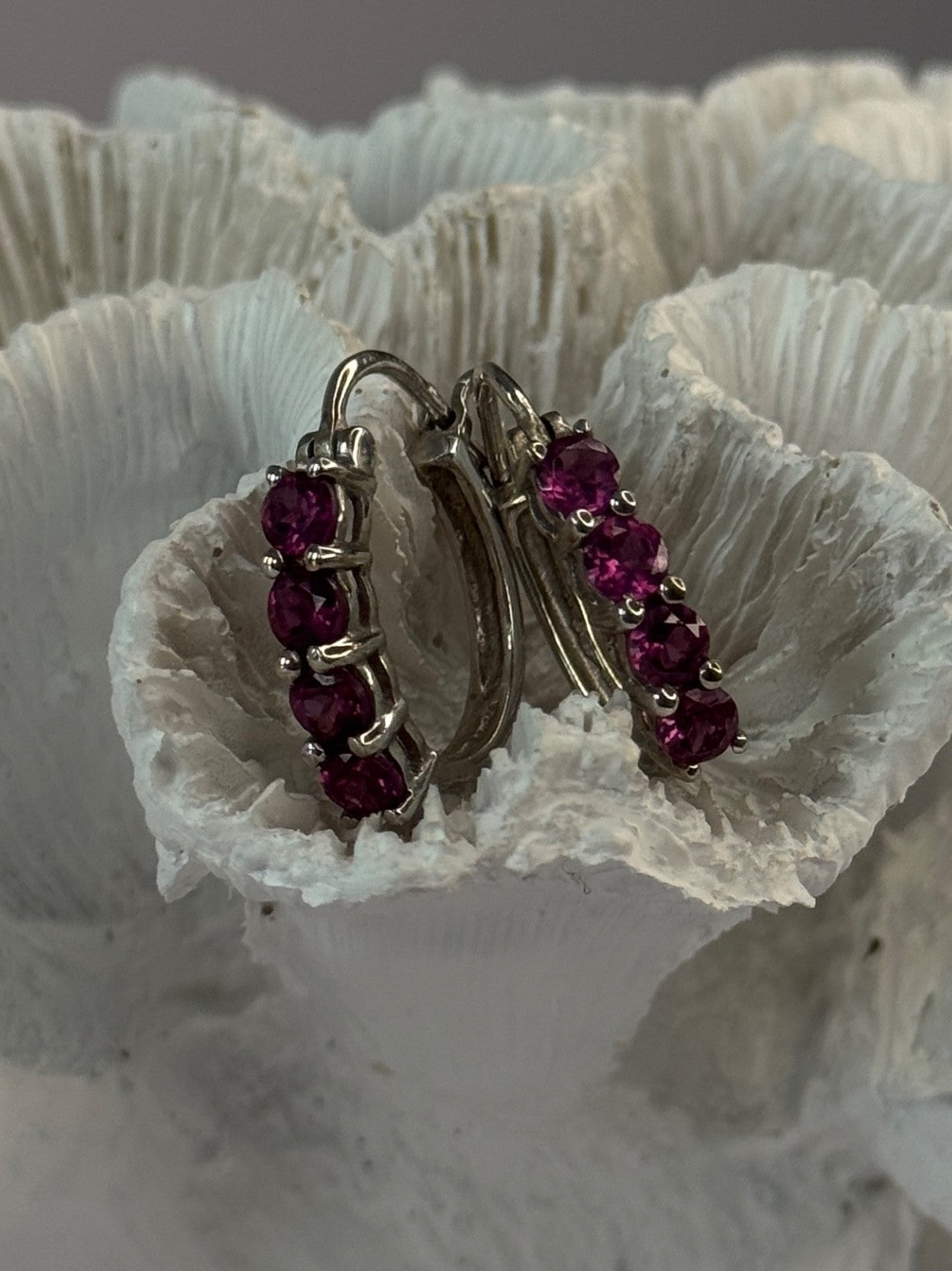 925 Sterling Silver Almandine Earrings Length 0.90 Inch