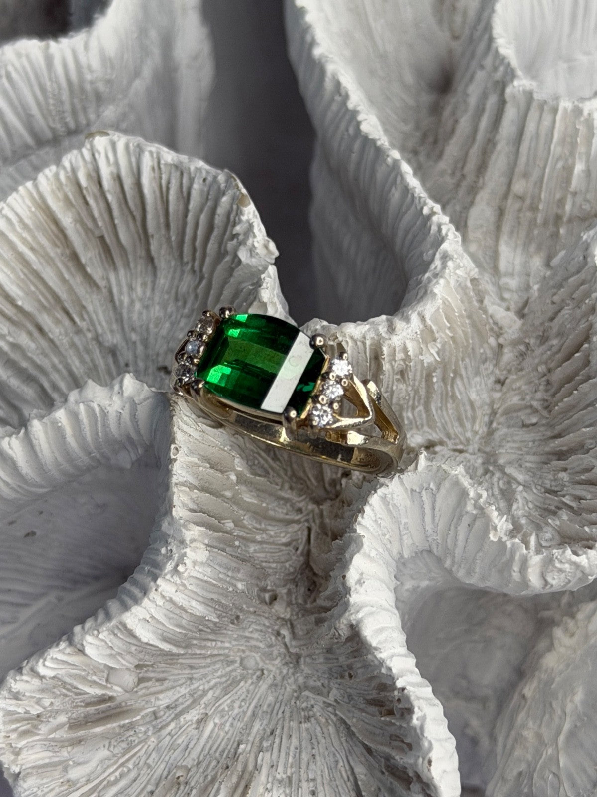 925 Sterling Silver Green Crystal & Cz Ring Size 7