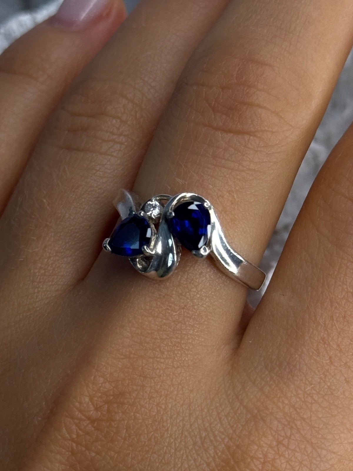 925 Sterling Silver Sapphire & Cz Ring Size 9