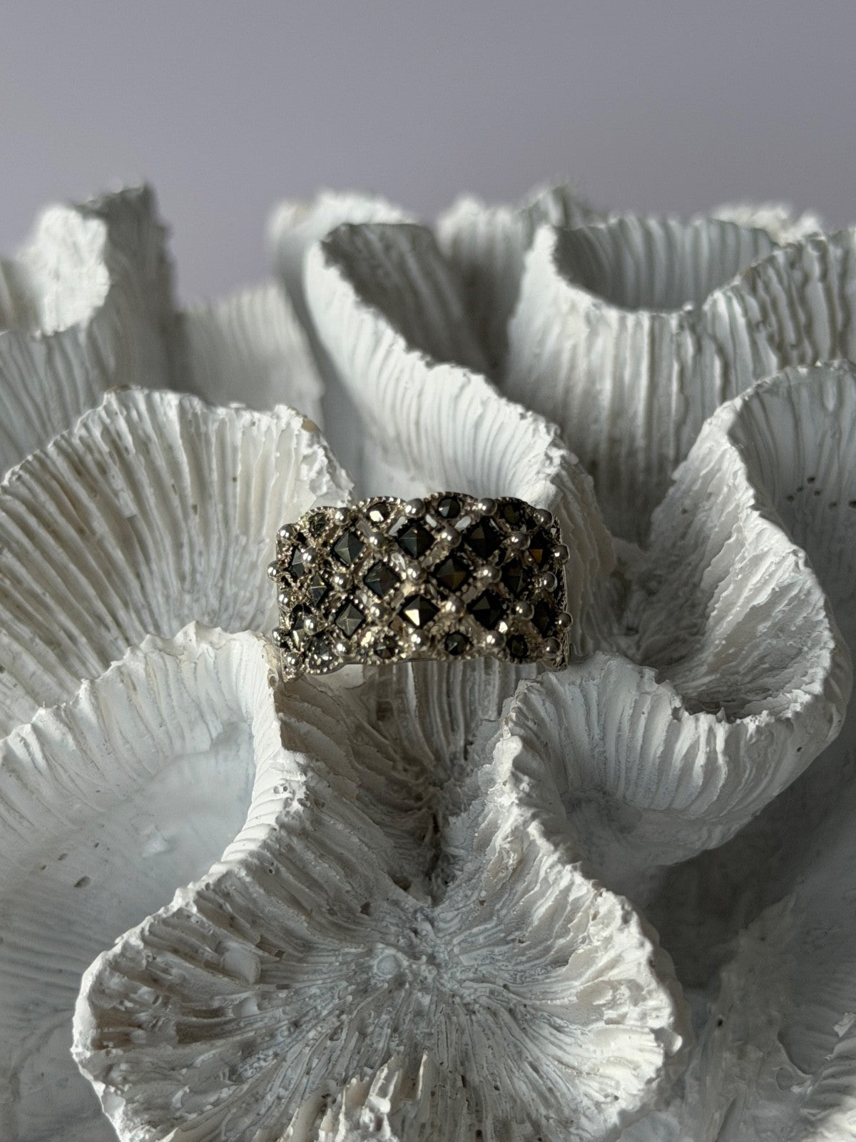 Vintage 925 Sterling Silver Marcasite Ring Size 8