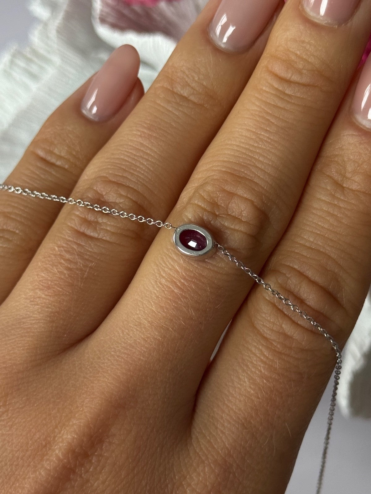 925 Sterling Silver Ruby Necklace Length 16 inch