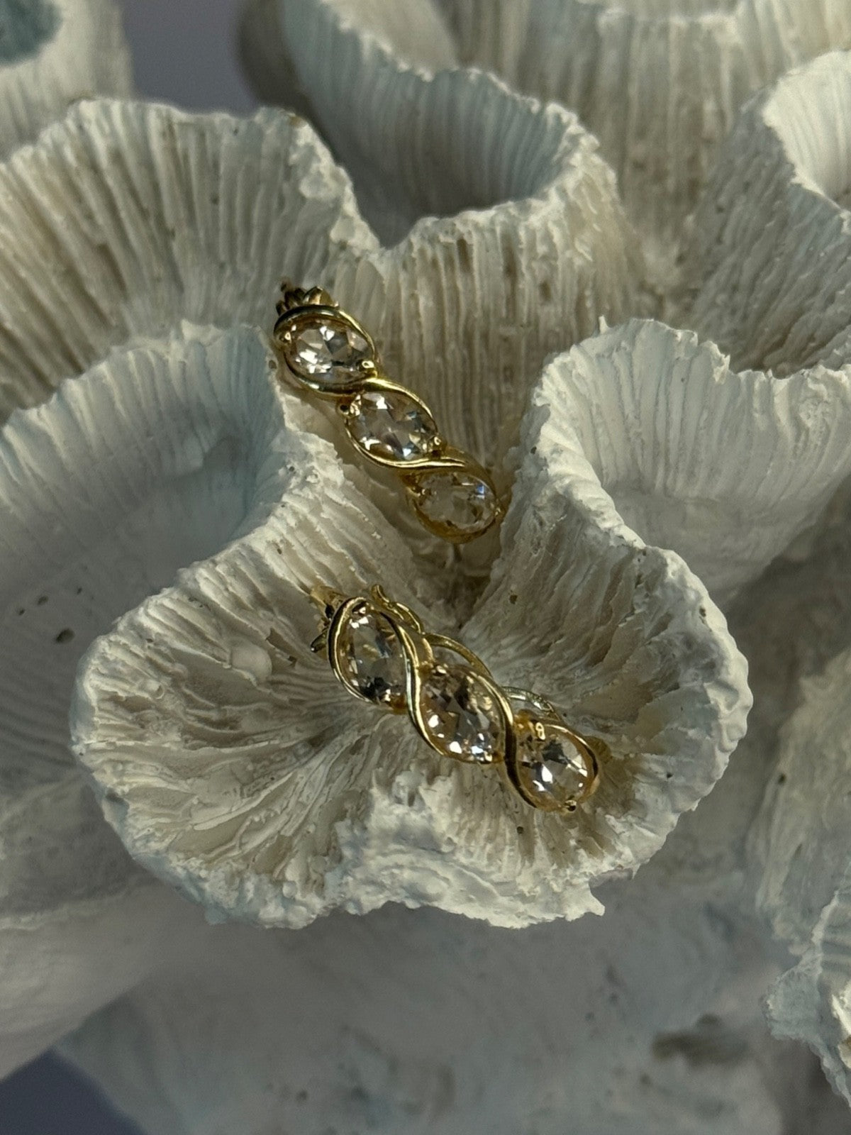 925 Sterling Silver Gold Plated White Topaz Earrings Length 0.90 Inch