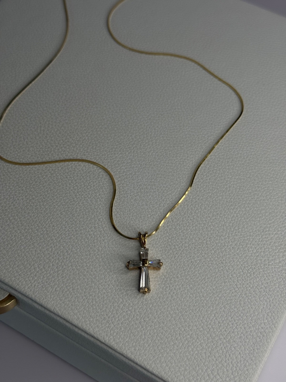 925 Sterling Silver Gold Plated White Topaz Cross Necklace