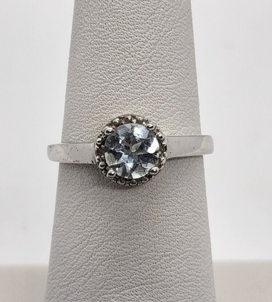 925 Sterling Silver Aquamarine Ring Size 6.5