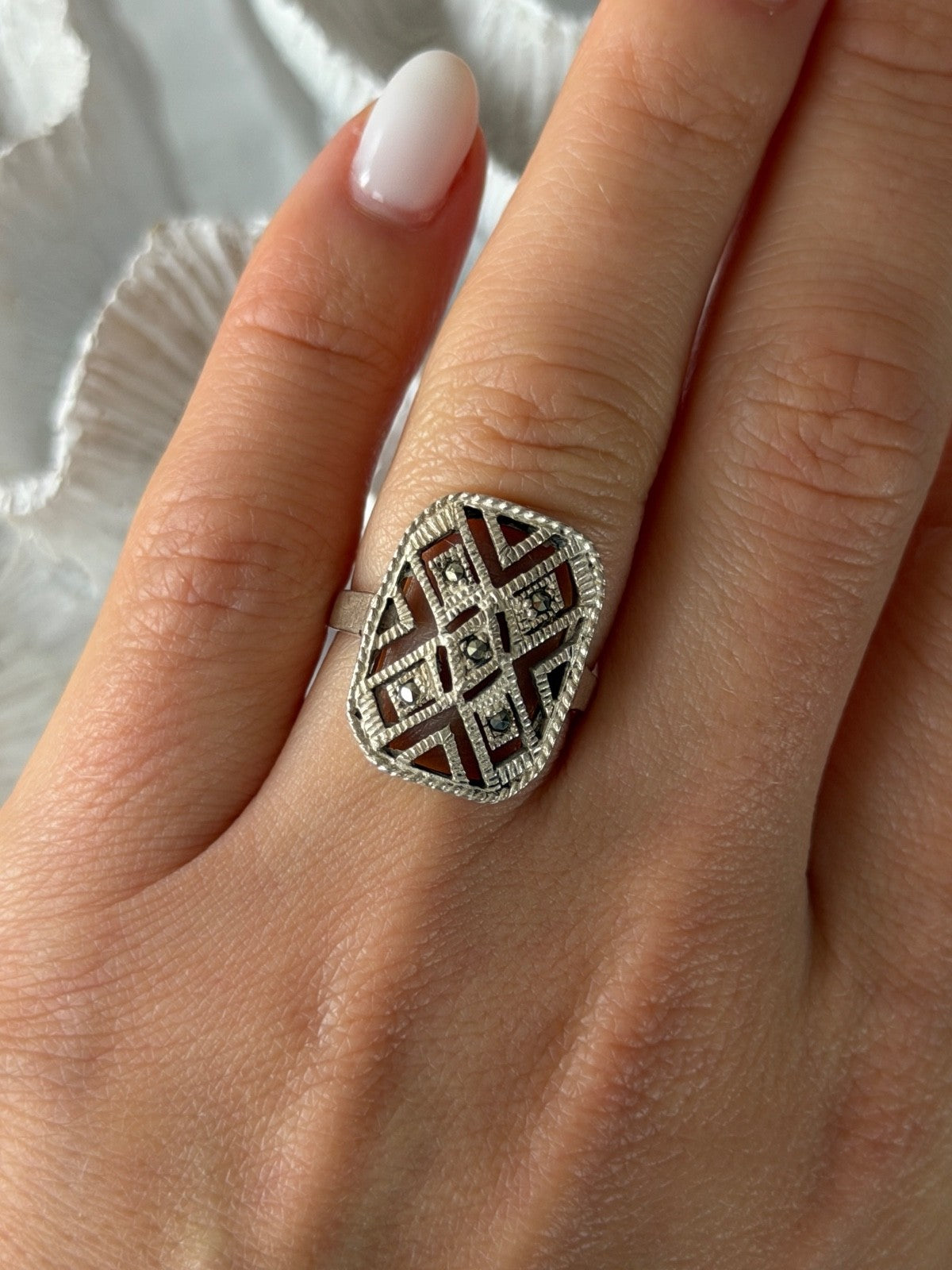 Vintage 925 Sterling Silver Marcasite Ring Size 6.5