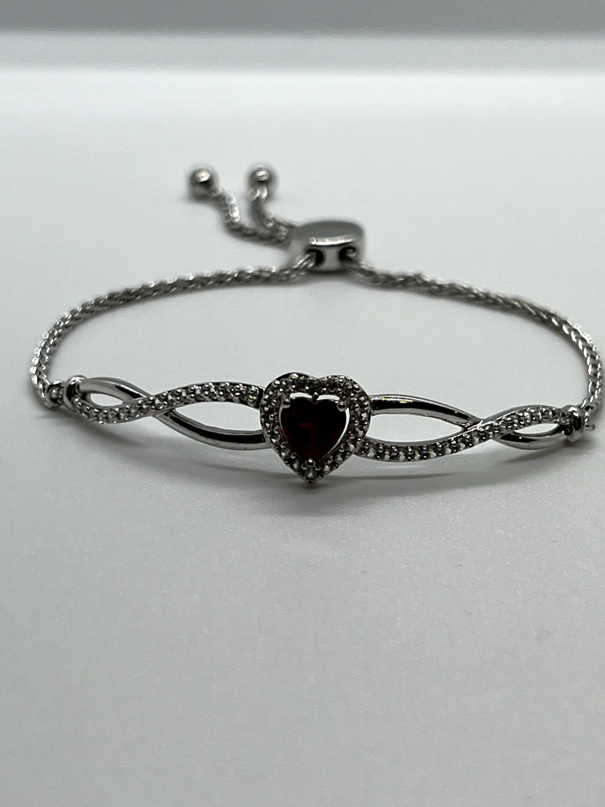 925 Sterling Silver Spinel & CZ Heart Bracelet