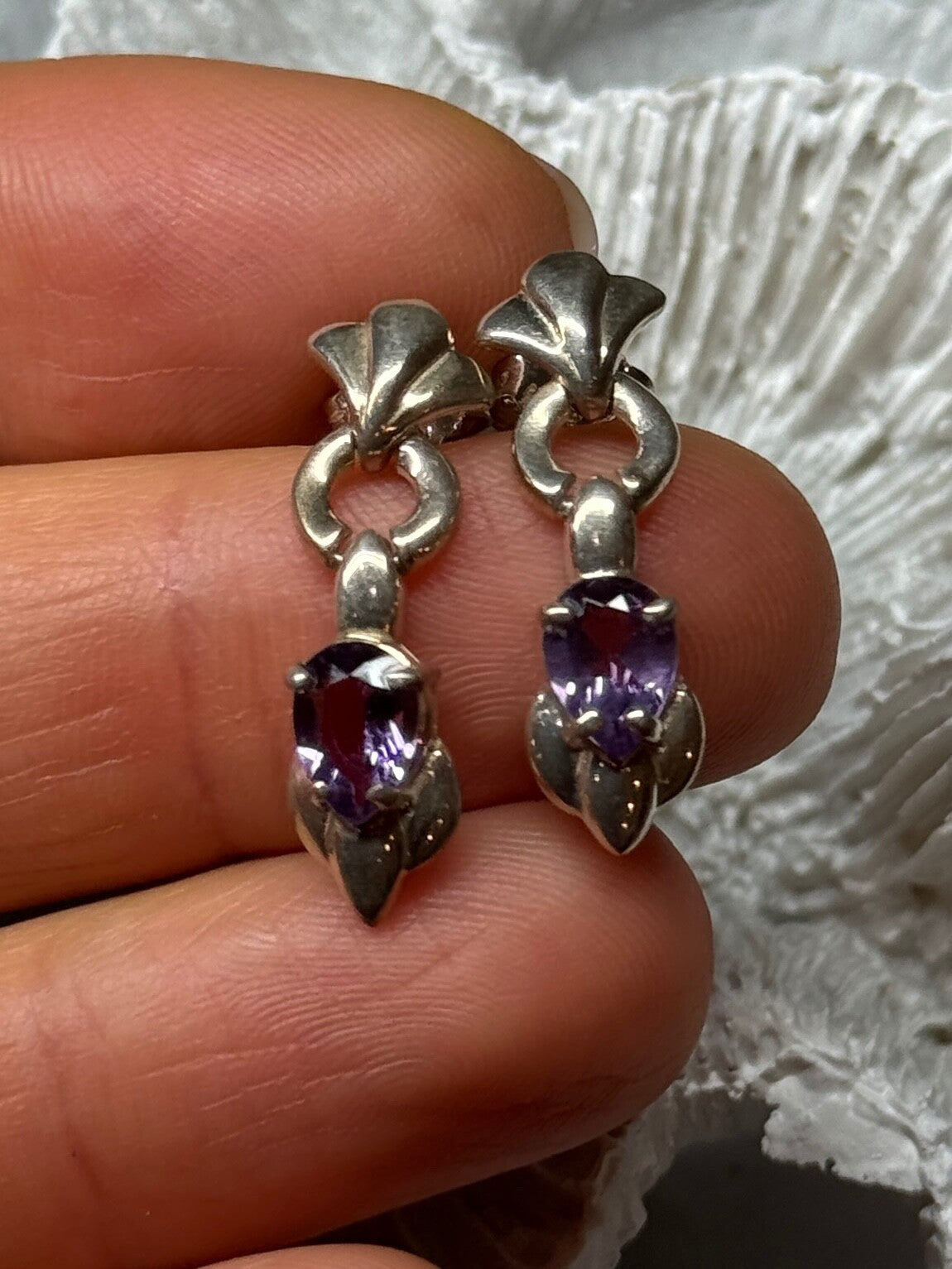 925 Sterling Silver Amethyst Earrings Length 1 Inch