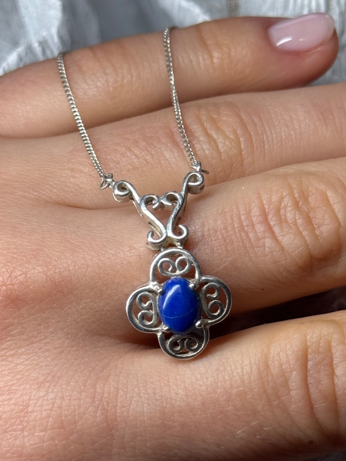 925 Sterling Silver Lapis Lazuli Necklace Length 19 In