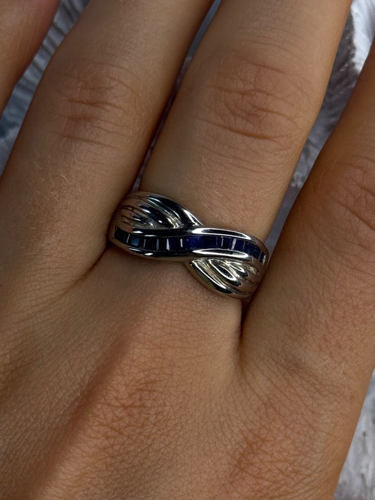 925 Sterling Silver Sapphire Ring Size 8