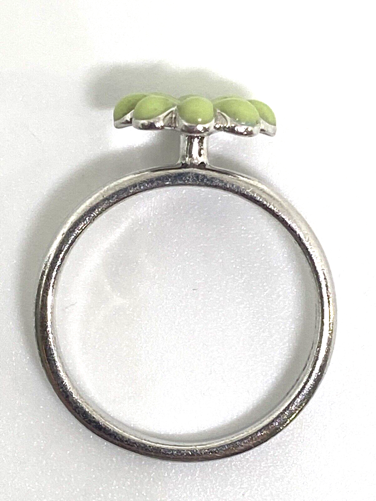 925 Sterling Silver Colorless Sapphire and Green Enamel "Flower" Ring Size 8