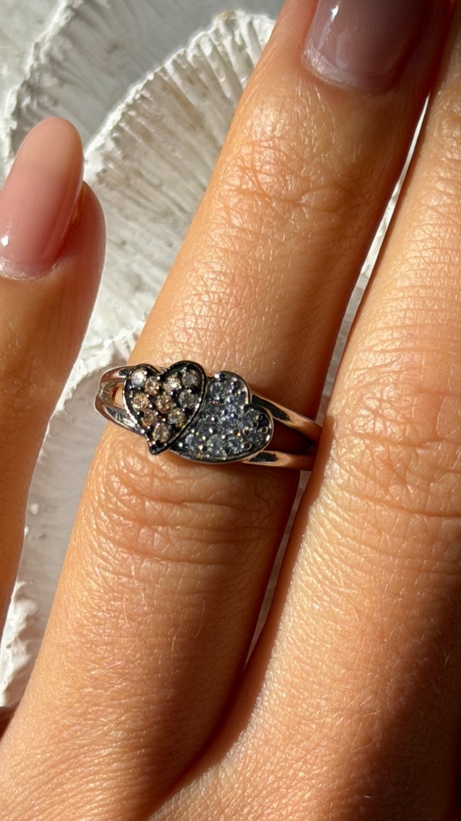 925 Sterling Silver Yellow & White Cz Heart Ring Size 6
