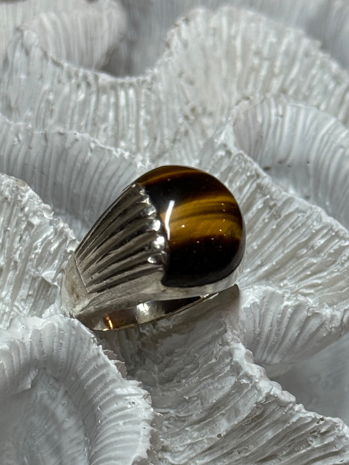925 Sterling Silver Amber Men'S Ring Size 9