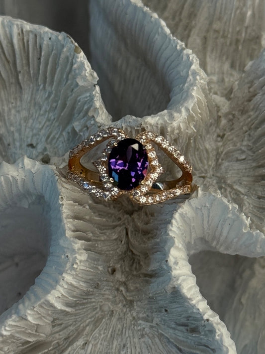 Rose Gold Plated 925 Sterling Silver Amethyst & Cz Ring Size 6