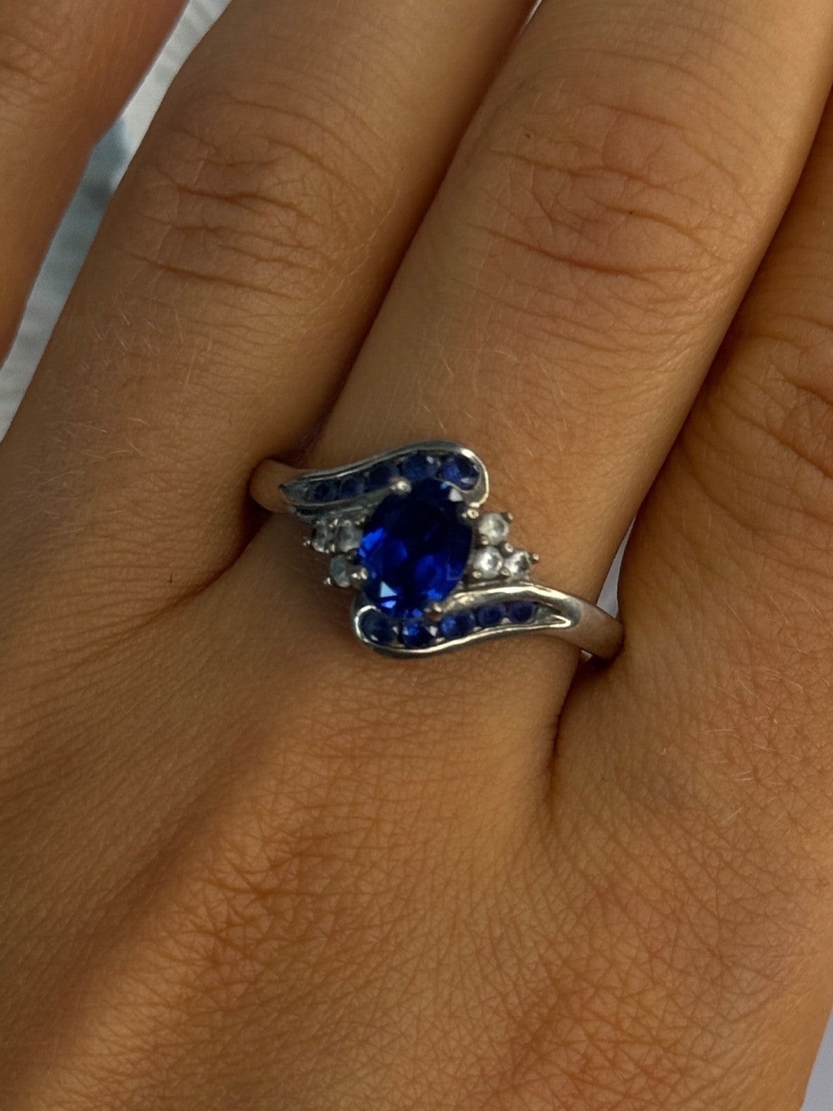 925 Sterling Silver Sapphire & Beryl Ring Size 11.5