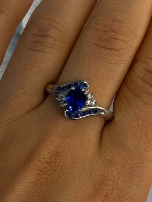 925 Sterling Silver Sapphire & Beryl Ring Size 11.5