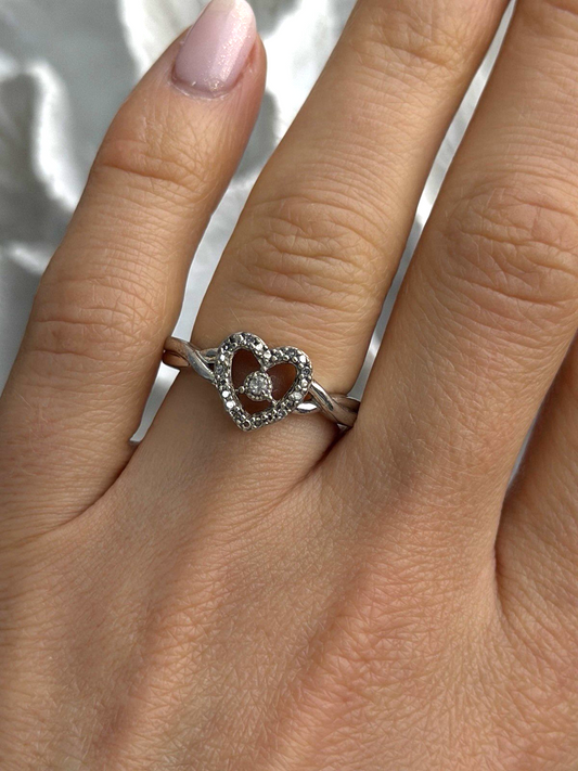 925 Sterling Silver White Colorless Topaz Heart Ring Size 7