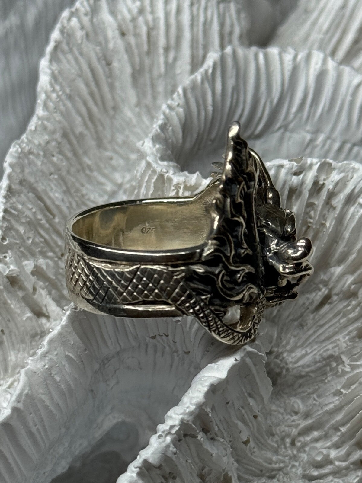 925 Sterling Silver Dragon Ring Size 9