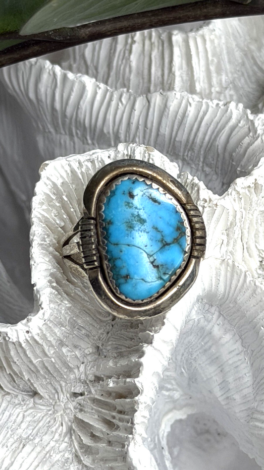 Vintage 925 Sterling Silver Blue Turquoise Ring Size 9.5