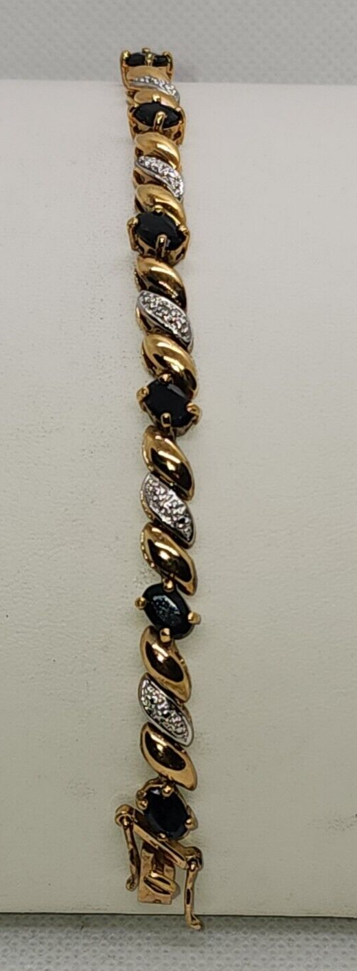 925 Sterling Silver Vermeil Sapphires AND Diamonds Bracelet Size 7.25 IN