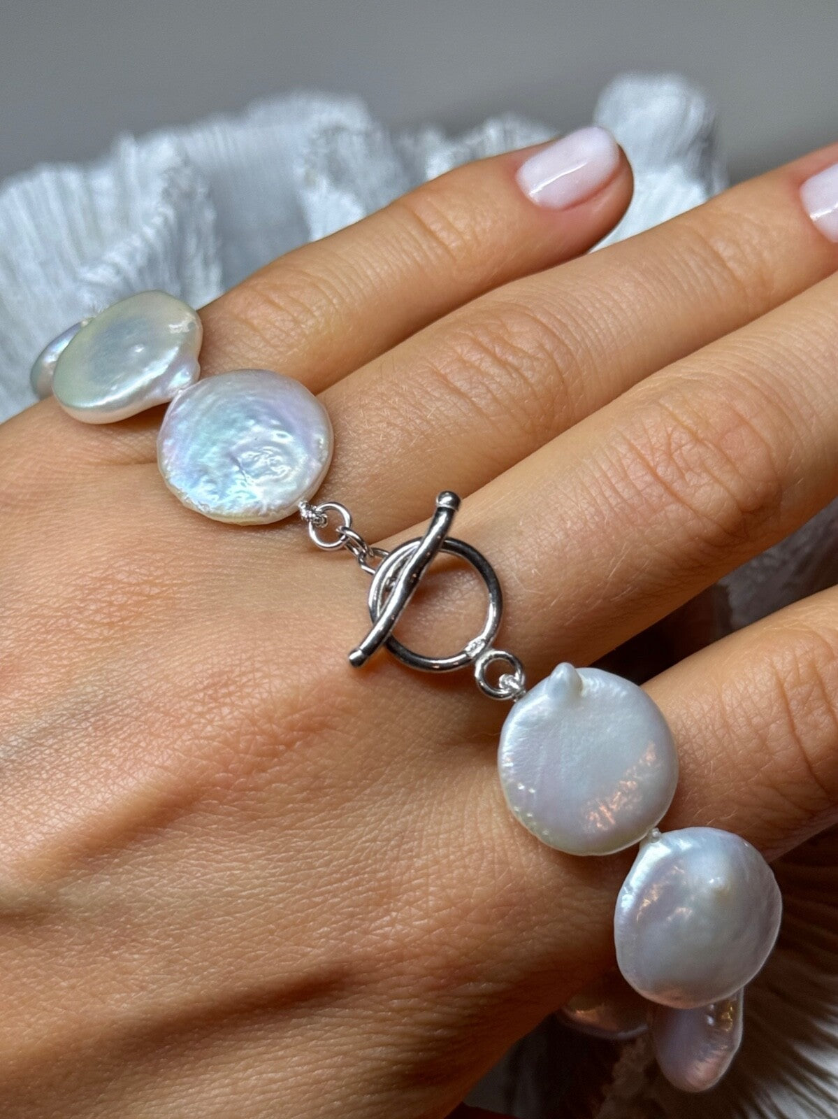 925 Sterling Silver Water Fresh Pearl Bracelet Length 8 Inch