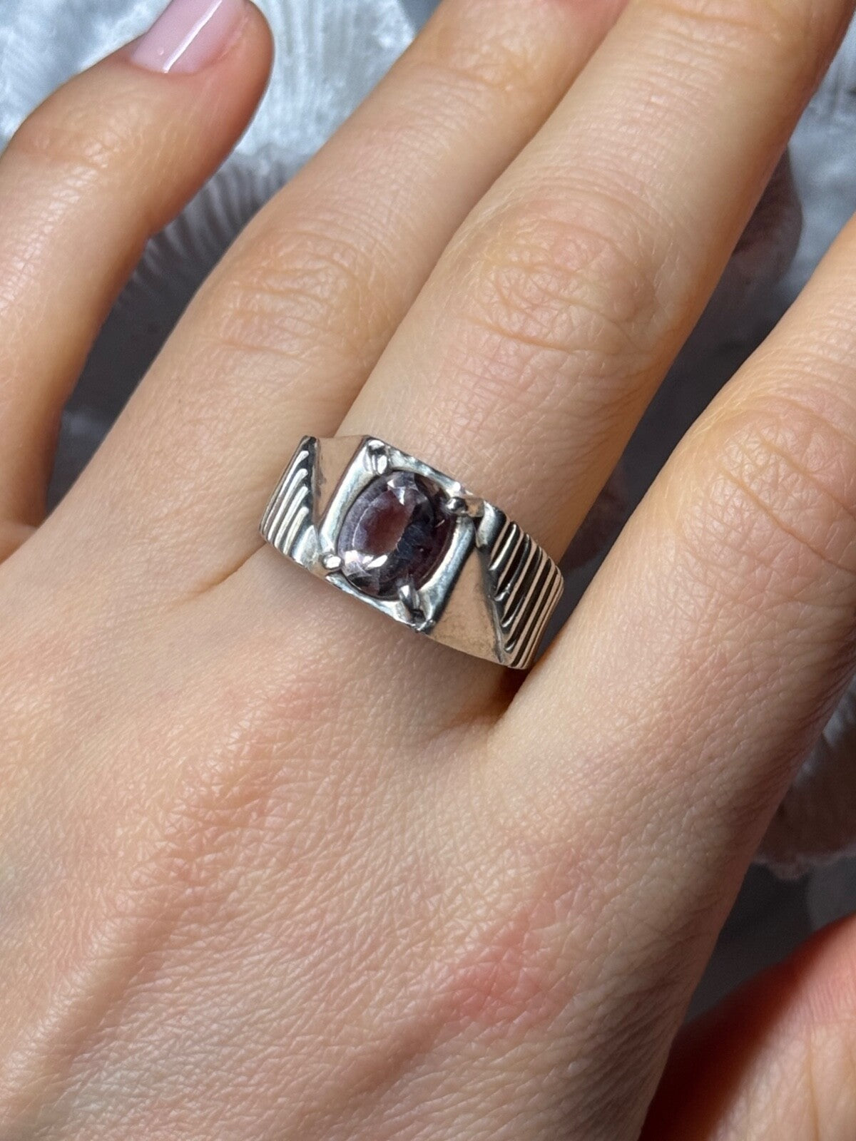 Men's 925 Sterling Silver Spinel Ring Size 8.5