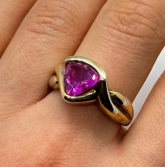 925 Sterling Silver Pink Topaz Ring Size 9