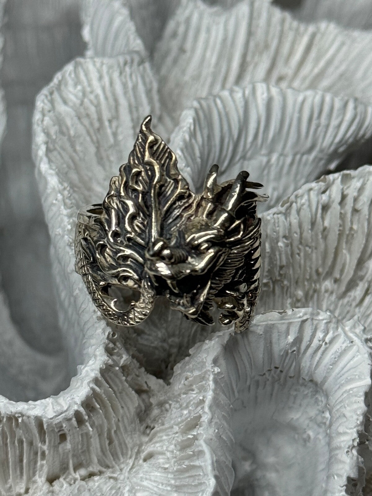 925 Sterling Silver Dragon Ring Size 9
